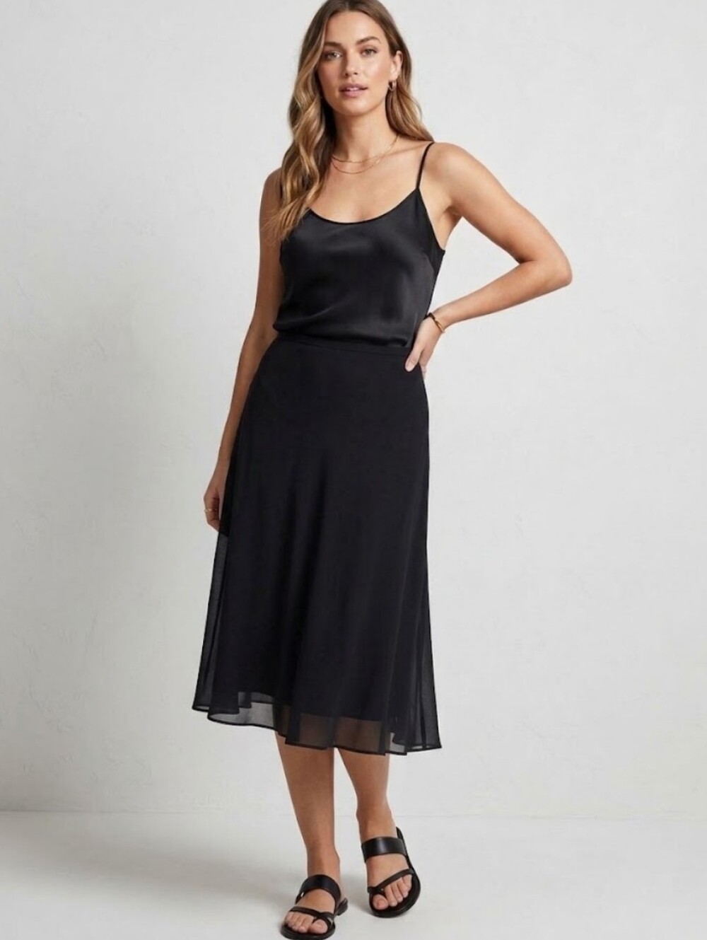 Talbots 100% Silk Sleek Black Midi Skirt Size 8